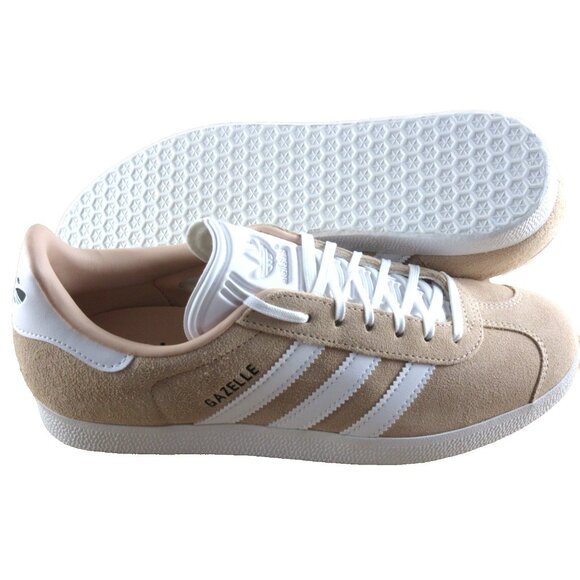 Adidas Women's Gazelle Suede Striped Shoes Halo Blush Cloud White Sizes NIB - Picture 2 of 7